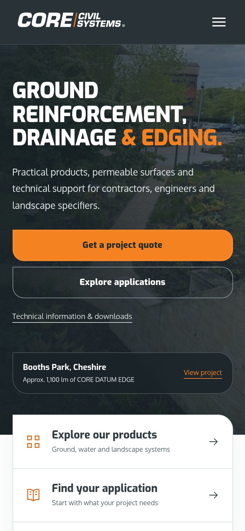CORE Civil Systems website on a phone