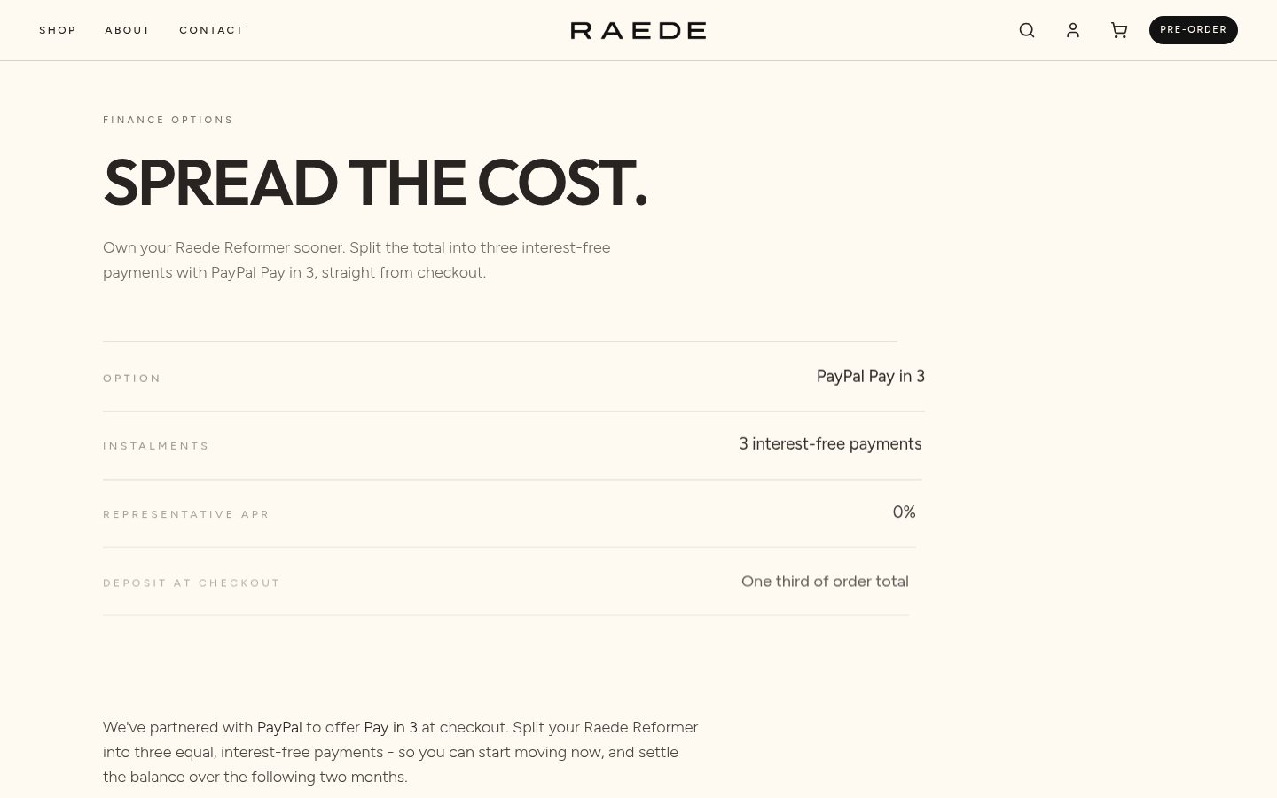 Raede finance page